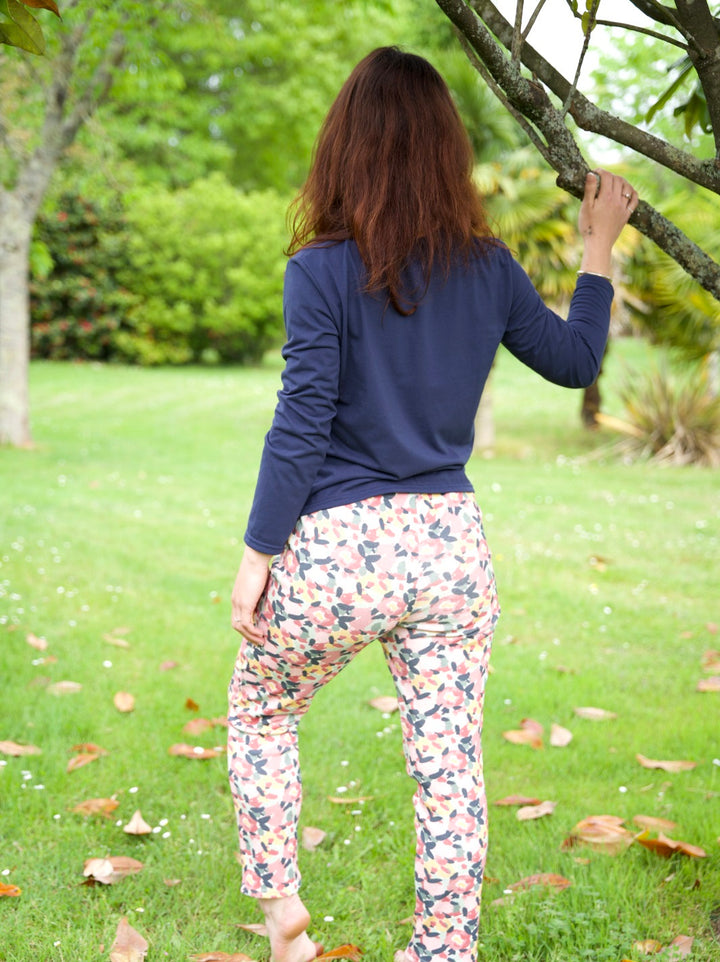 Ensemble Pyjama Pantalon Au Jardin + T-Shirt Marine