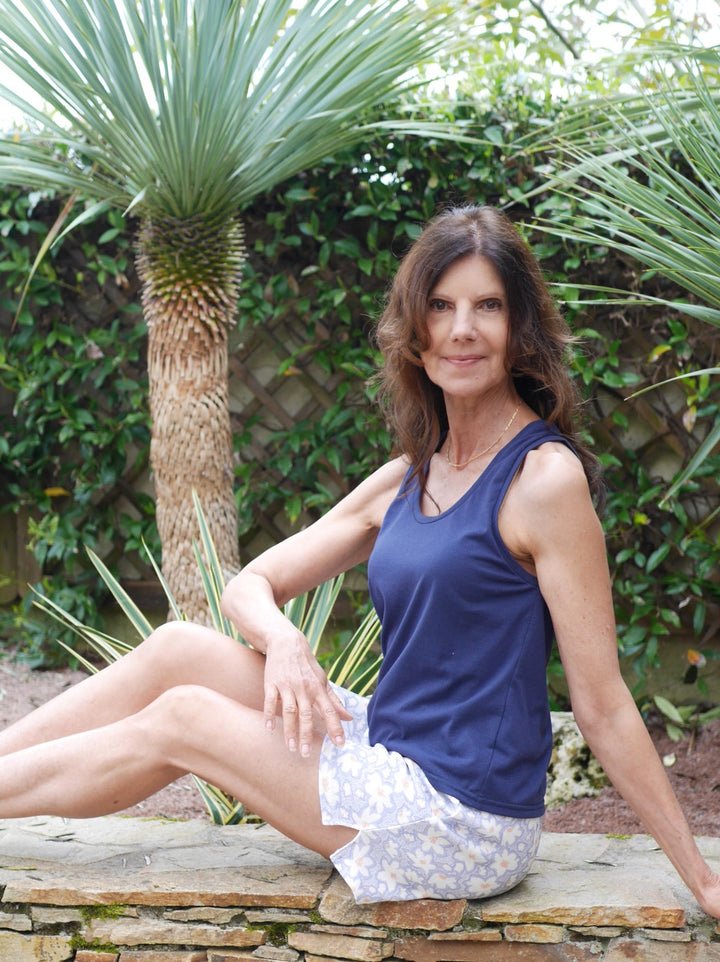 Ensemble Pyjama Short Fleuri + Débardeur Marine