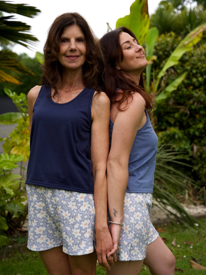 Ensemble Pyjama Short Fleuri + Débardeur Marine