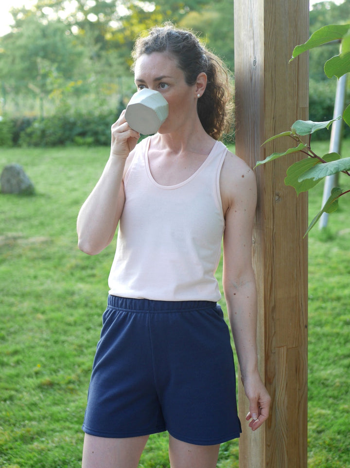 ensemble pyjama short marine débardeur rose pétale ecoresponsable et made in france
