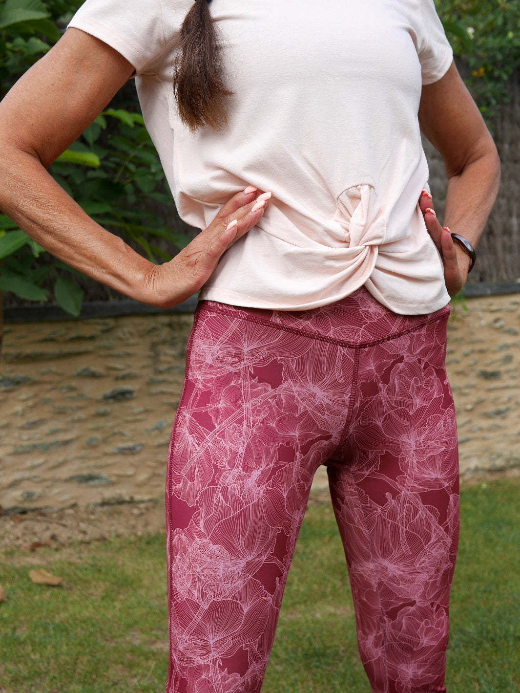géopélie - legging colibri fleurs bordeaux ecoresponsable et made in france