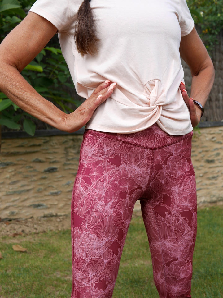 géopélie - legging colibri fleurs bordeaux ecoresponsable et made in france