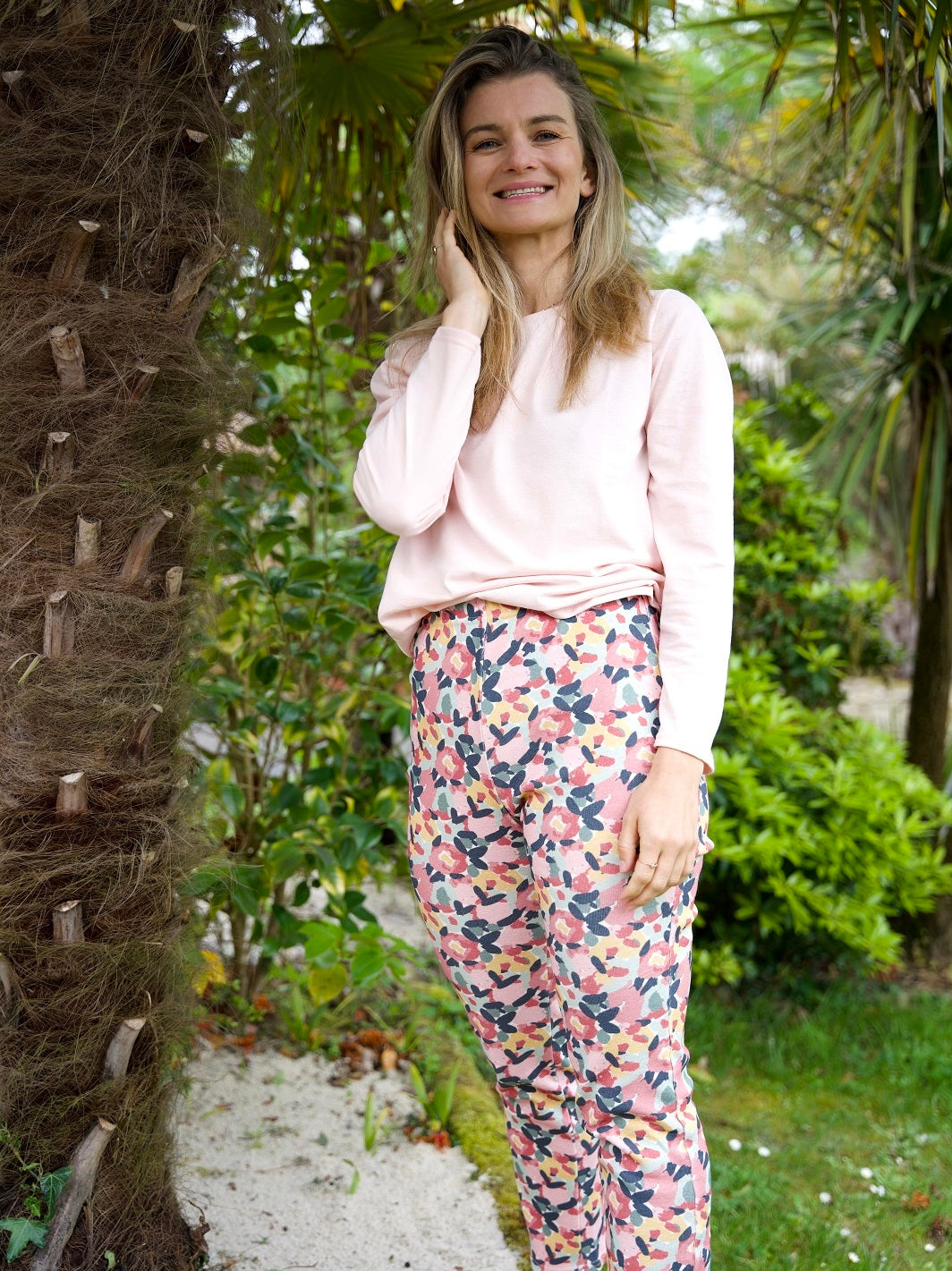 Pantalon de pyjama GOELAND motif au jardin made in france ecoresponsable