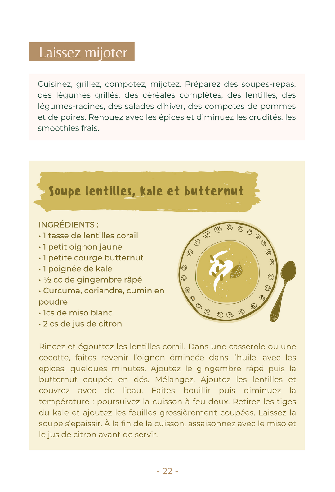 recette soupe de lentilles, kale et butternut