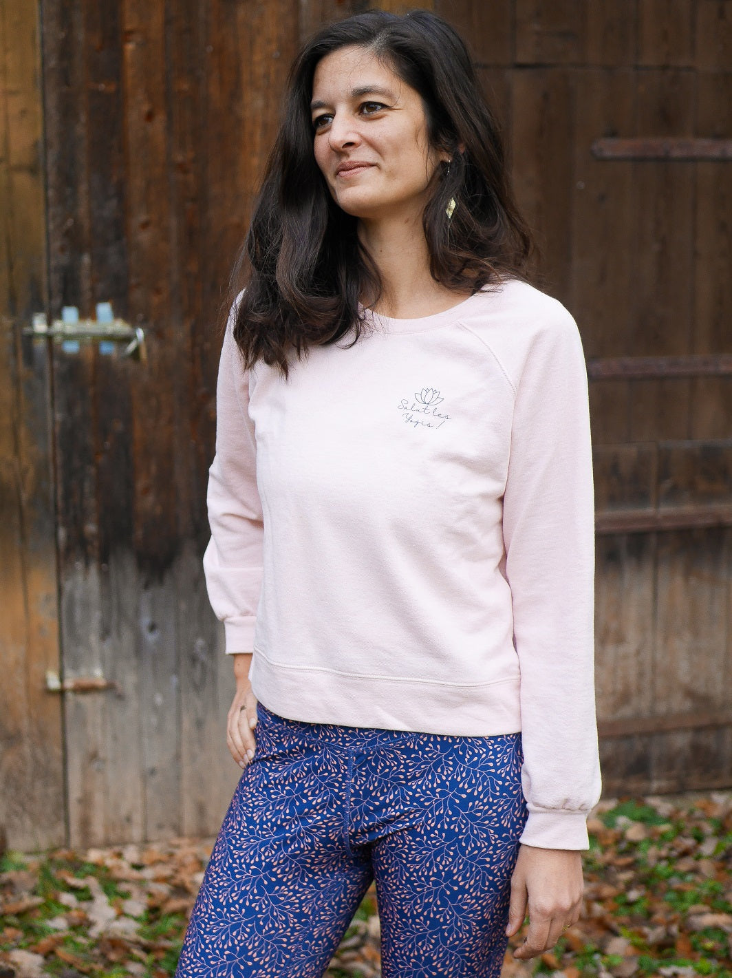 sweat héron rose en molleton 100% recyclé farbiqué en France