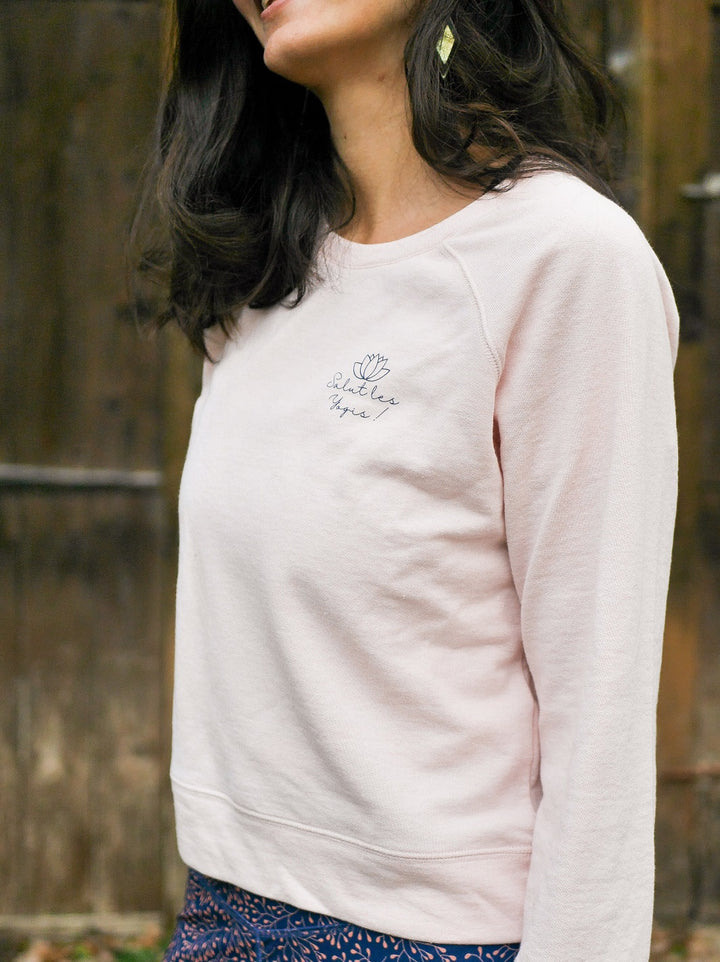 sweat héron rose en molleton 100% recyclé farbiqué en France