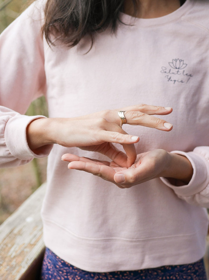 sweat héron rose en molleton 100% recyclé farbiqué en France