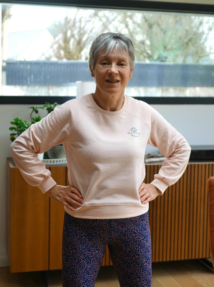 sweat héron rose en molleton 100% recyclé farbiqué en France