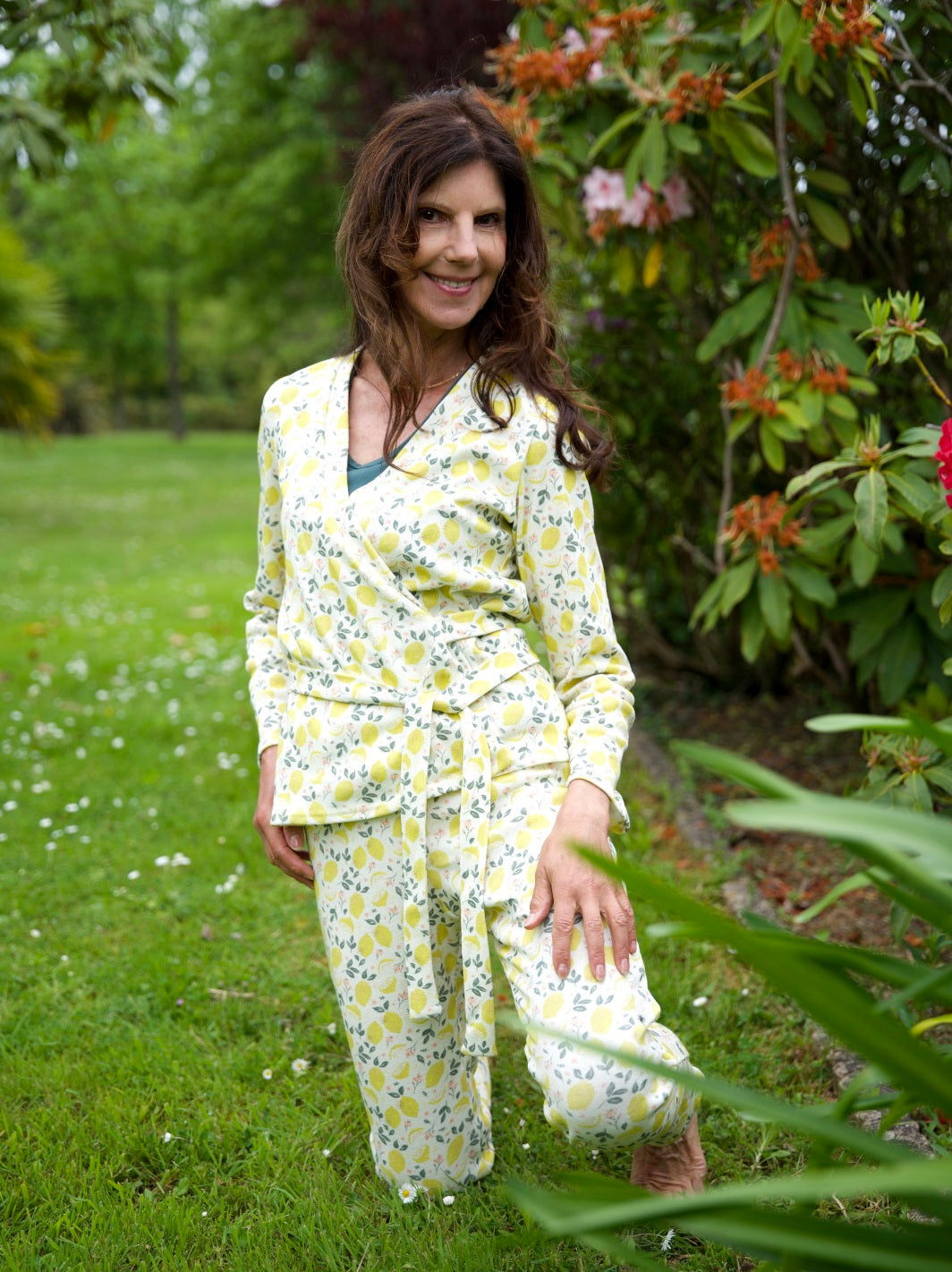 géopélie - ensemble pyjama pantalon kimono les citrons ecoresponsable et made in france