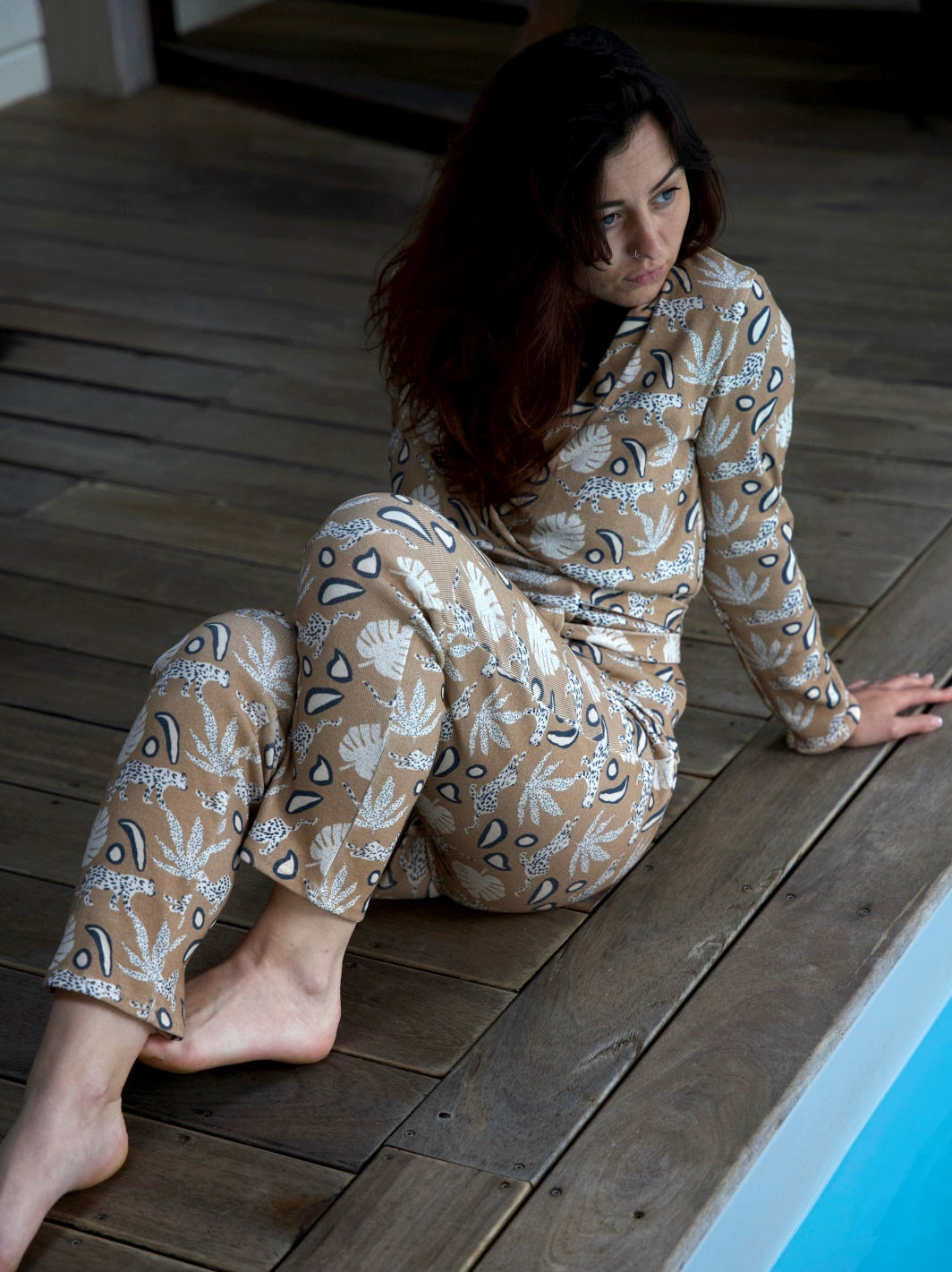 ensemble pyjama pantalon kimono panthère ecoresponsable et made in france