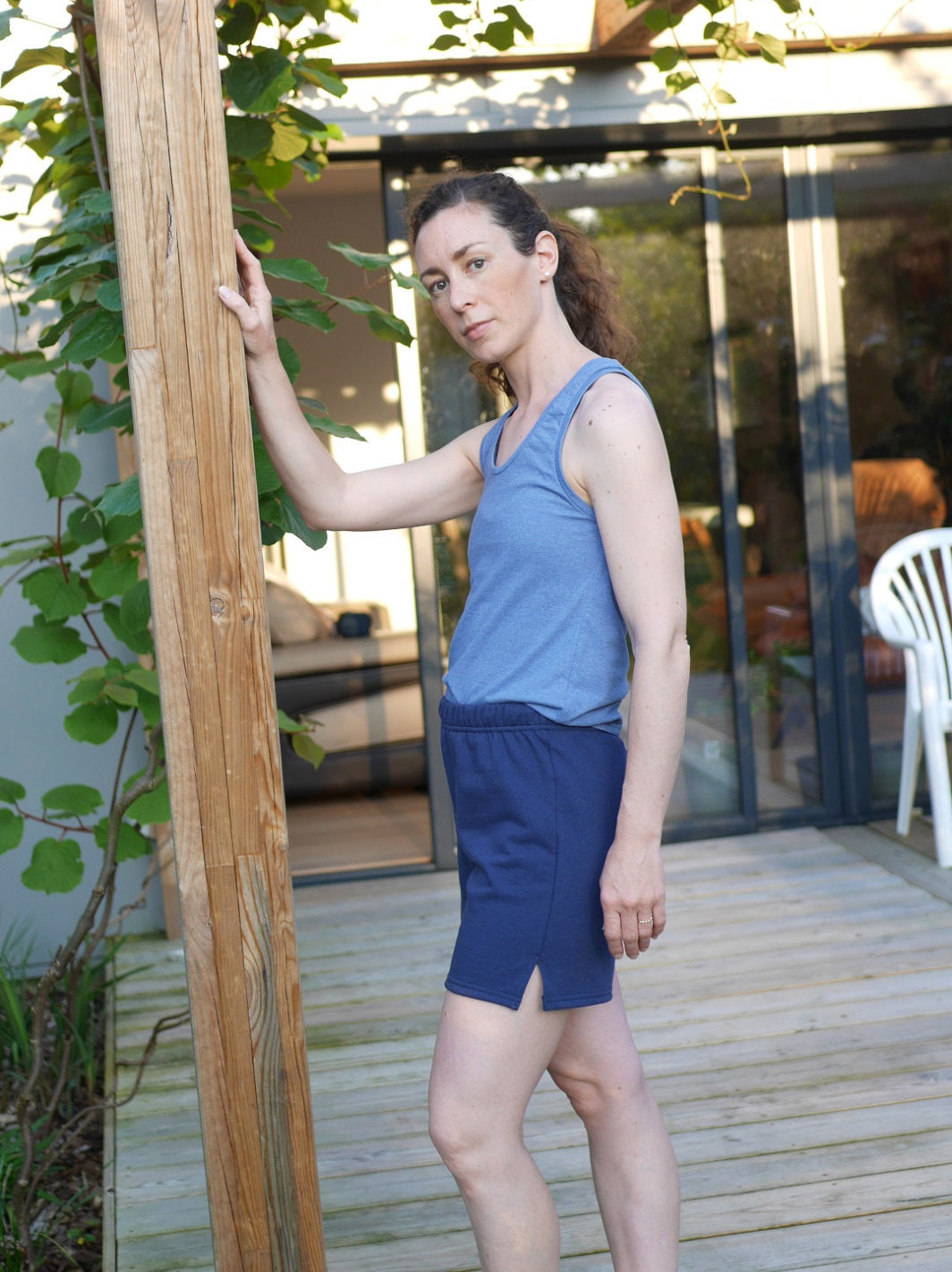 ensemble pyjama short marine débardeur bleu lavande ecoresponsable et made in france 