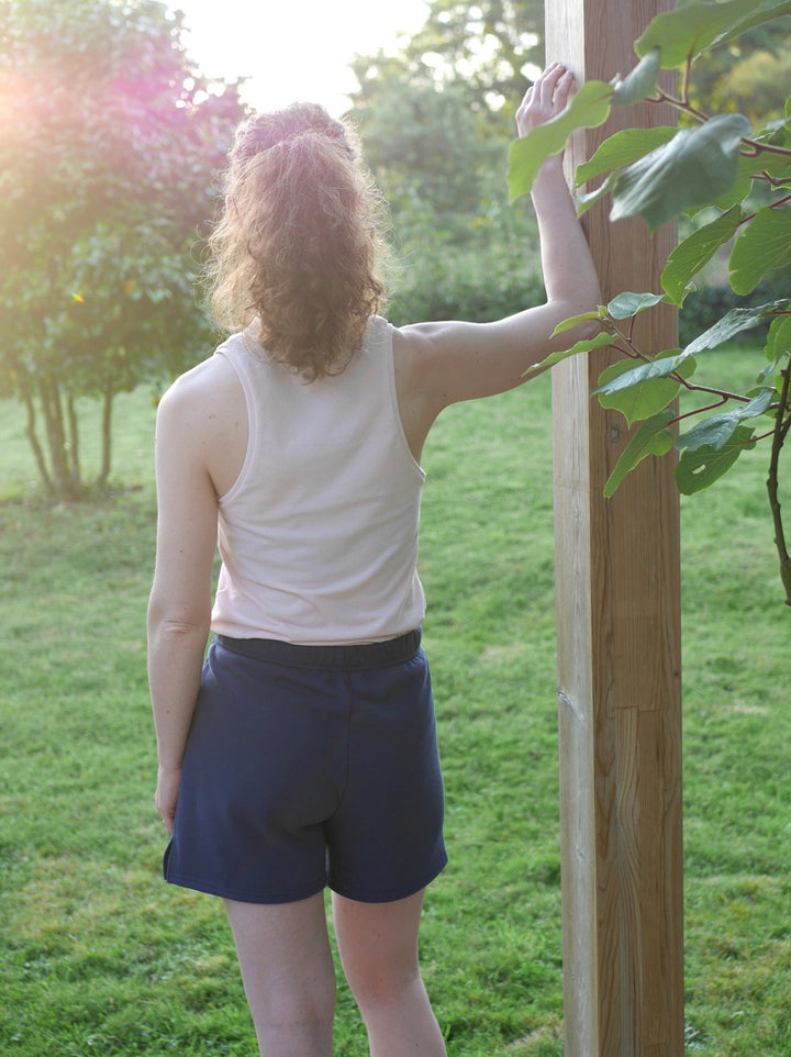 ensemble pyjama short marine débardeur rose pétale ecoresponsable et made in france 