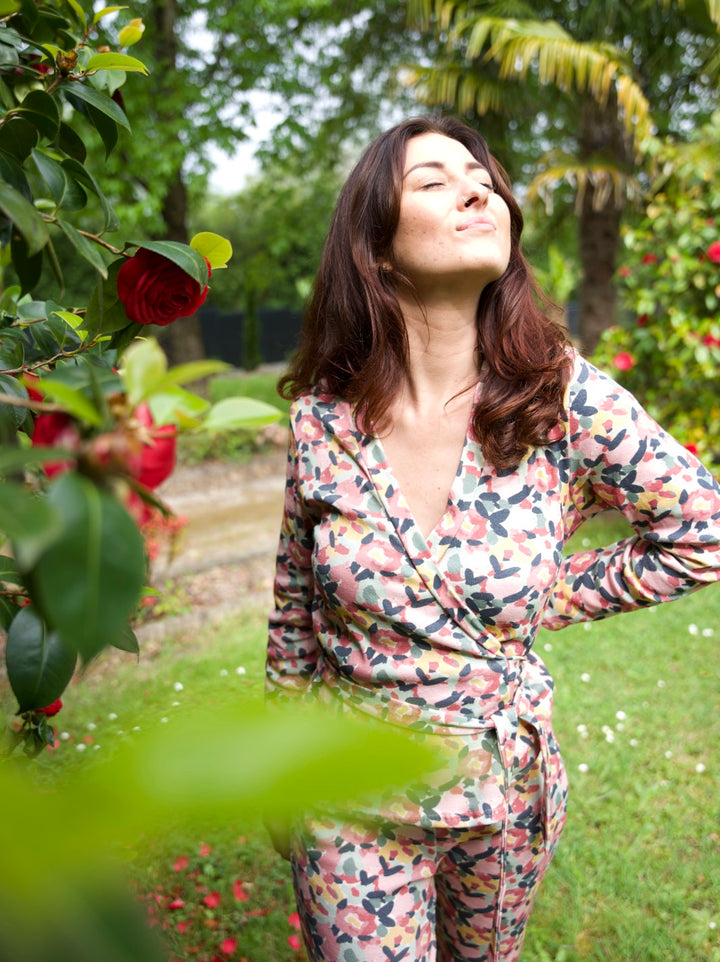 kimono pyjama made in france ecoresponsable fauvette motif au jardin