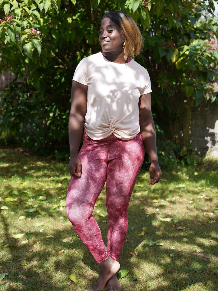 géopélie - legging colibri fleurs bordeaux ecoresponsable et made in france 