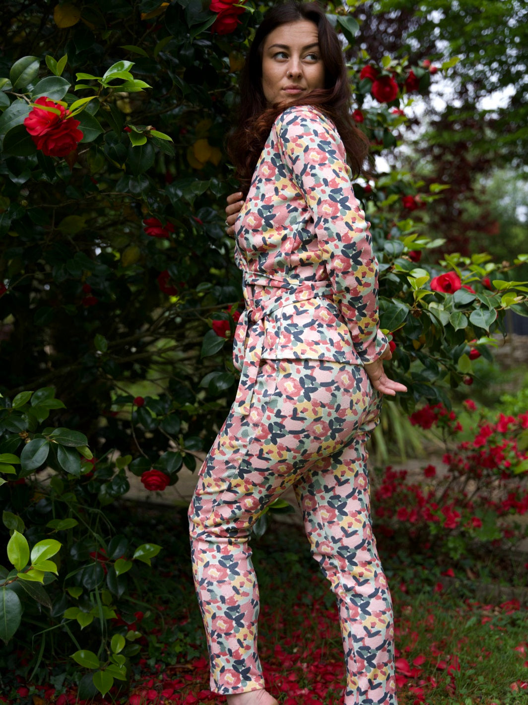 Pantalon de pyjama GOELAND motif au jardin made in france ecoresponsable