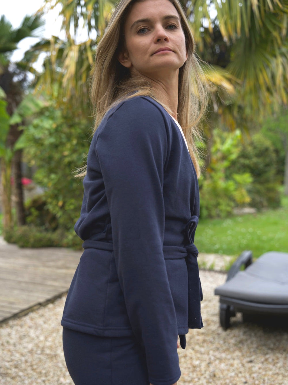 géopélie - ensemble pyjama pantalon kimono marine uni ecoresponsable et made in france 2