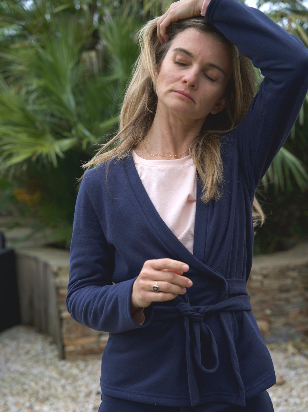 géopélie - ensemble pyjama pantalon kimono marine uni ecoresponsable et made in france 3