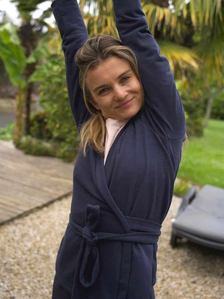 géopélie - ensemble pyjama pantalon kimono marine uni ecoresponsable et made in france 4