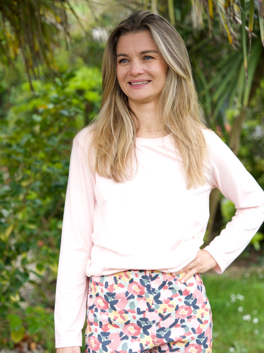 t-shirt de yoga manches longues pivert rose ecoresponsable et made in france